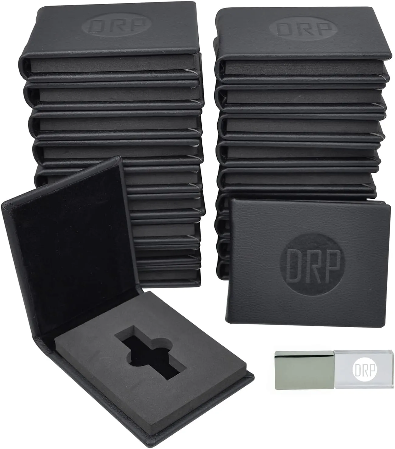 Black Leather Flash Drive case with Personalized LOGO for Wedding Photographer Client Gift, USB Case packing (10 pcs with Logo Imprint)