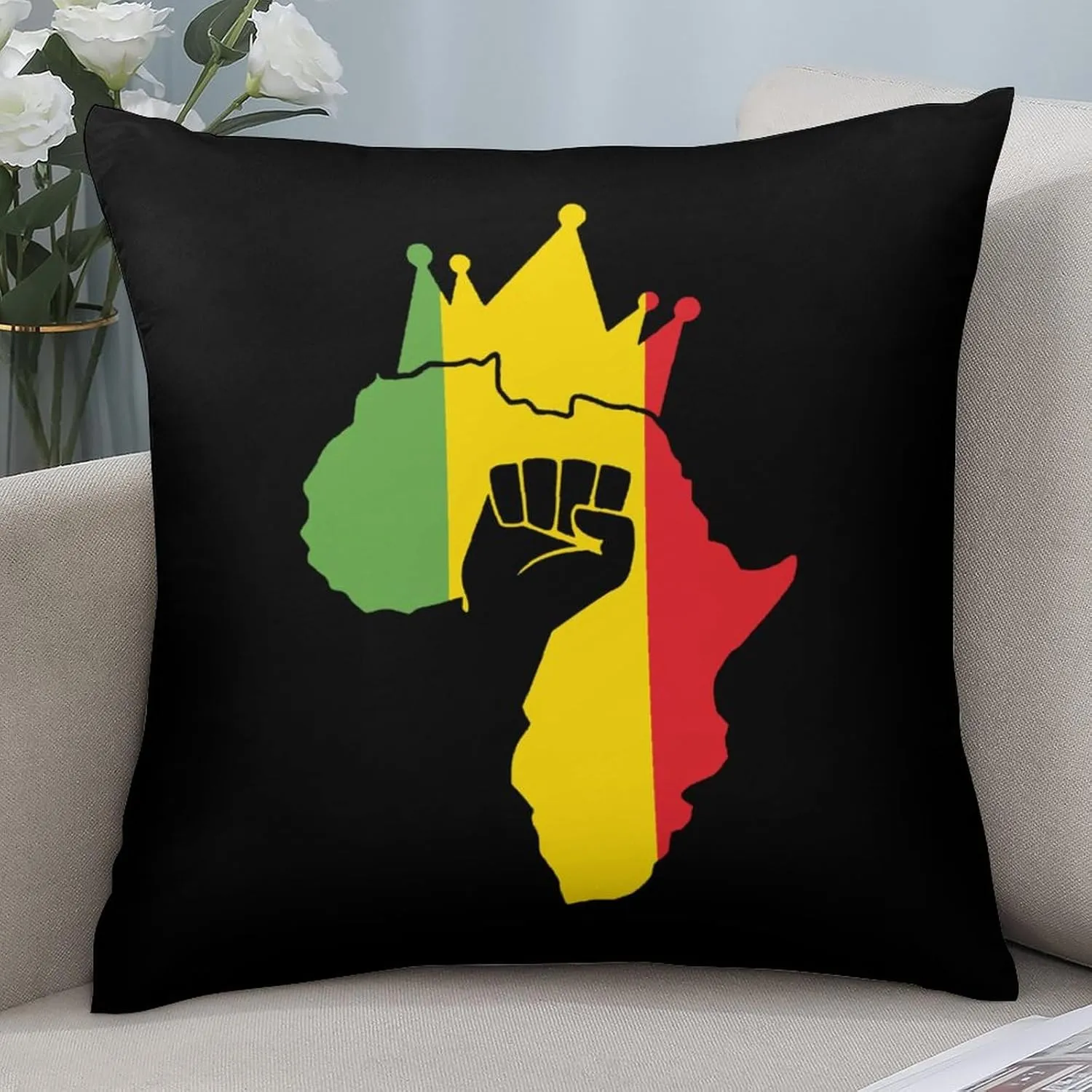 Black Power Fist on Africa Map Polyester Pillow Cases Soft Pillow Covers Smooth Cushion Covers for Sofa Bed 1 Piece 12"x12"