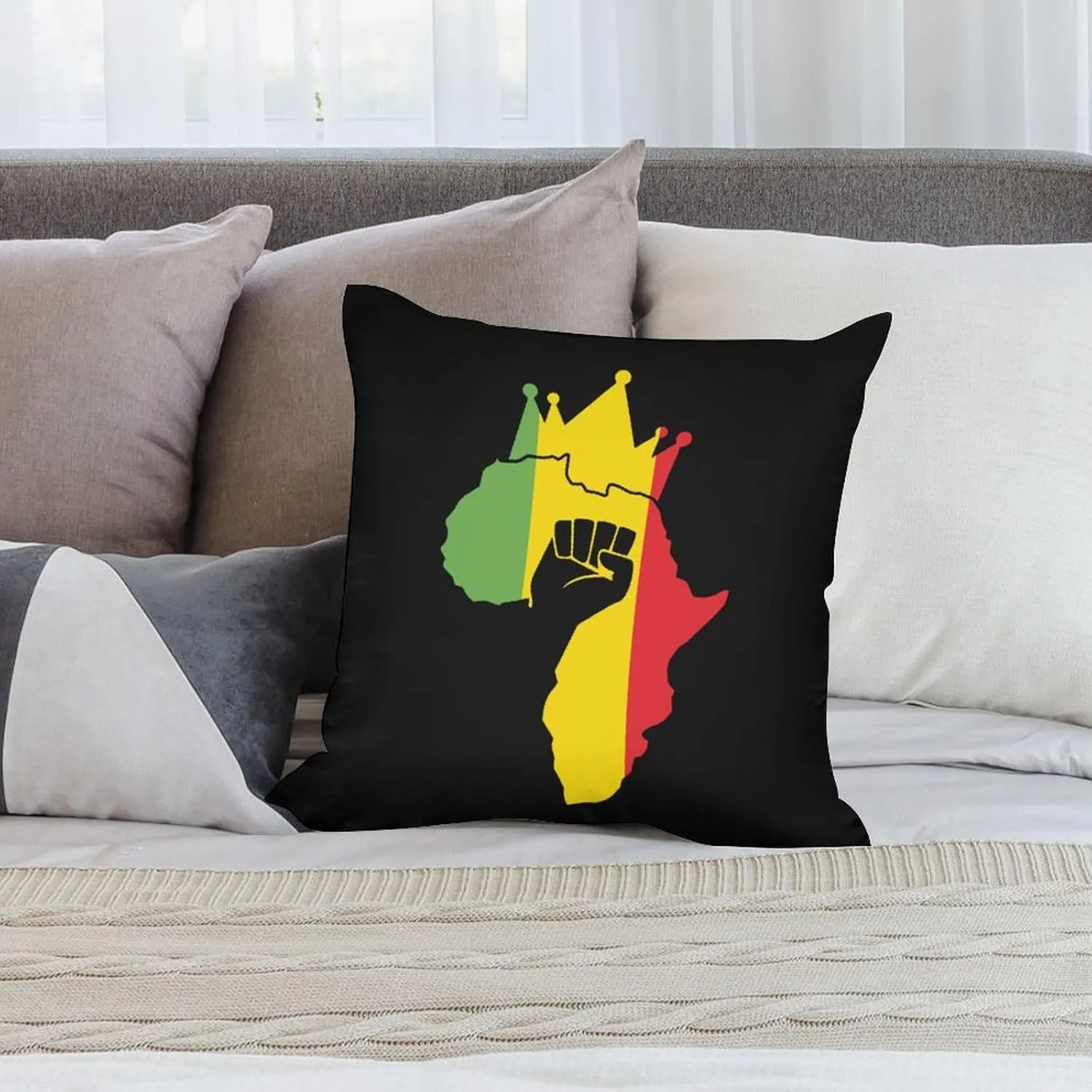 Black Power Fist on Africa Map Polyester Pillow Cases Soft Pillow Covers Smooth Cushion Covers for Sofa Bed 1 Piece 12"x12"