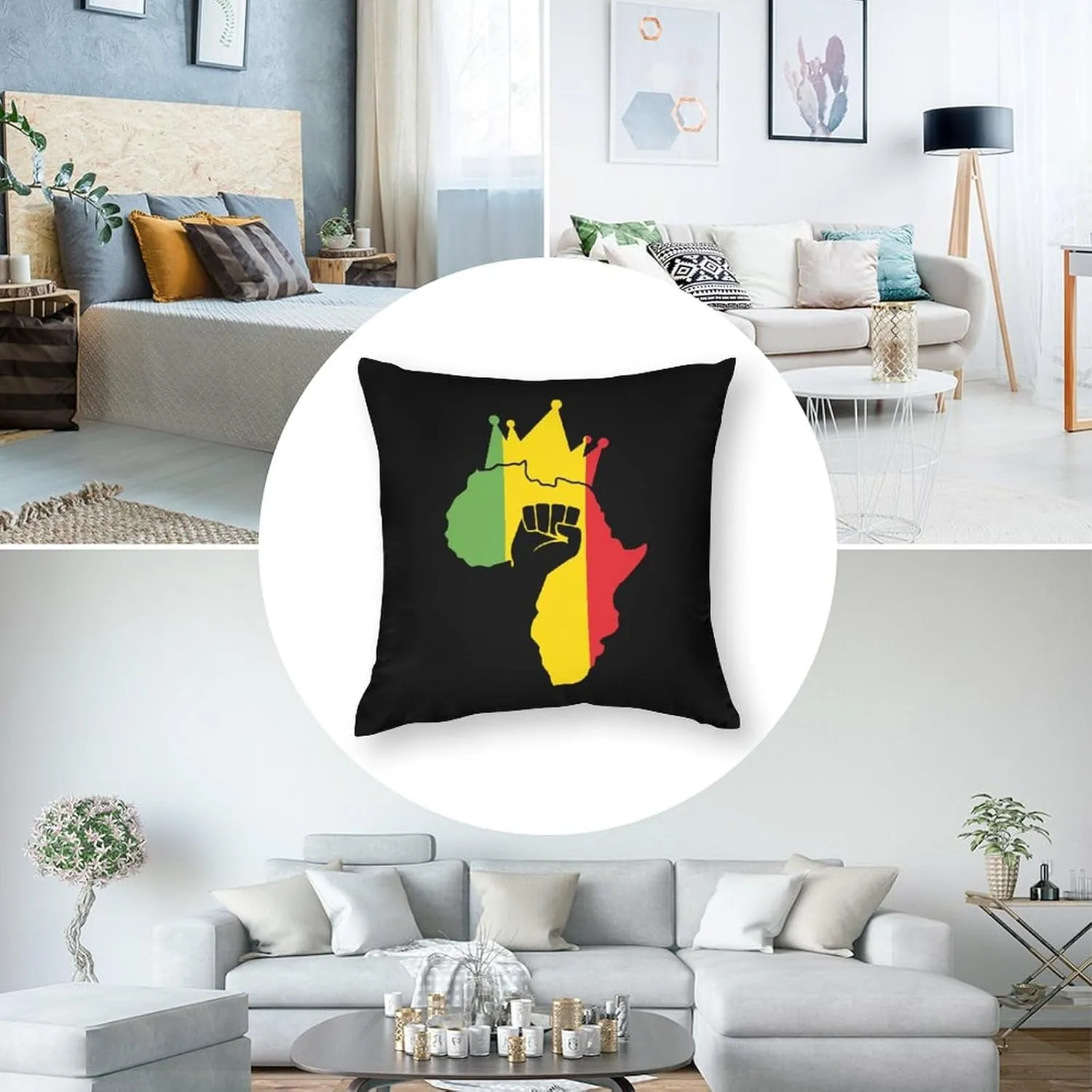 Black Power Fist on Africa Map Polyester Pillow Cases Soft Pillow Covers Smooth Cushion Covers for Sofa Bed 1 Piece 12"x12"