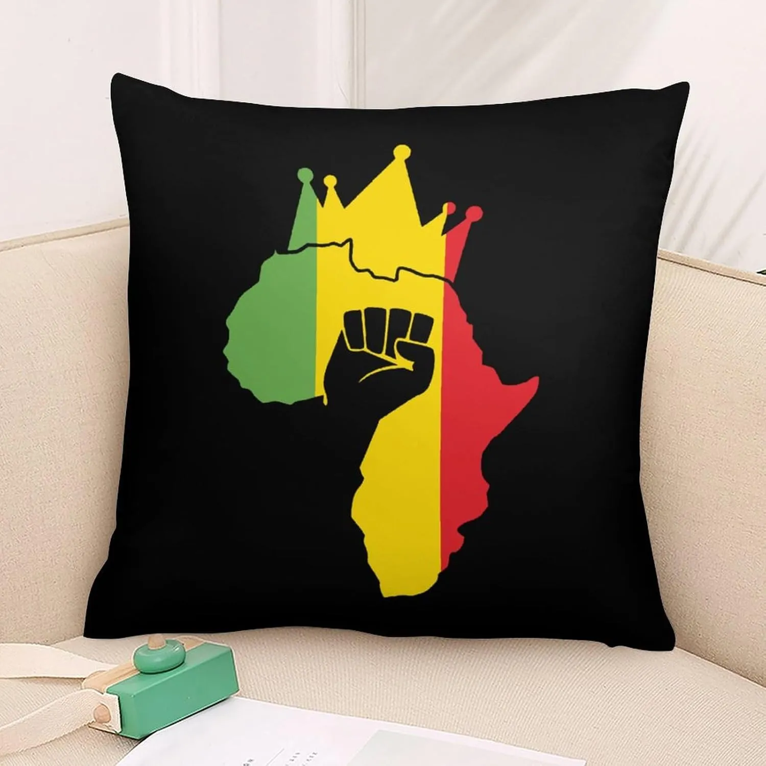 Black Power Fist on Africa Map Polyester Pillow Cases Soft Pillow Covers Smooth Cushion Covers for Sofa Bed 1 Piece 12"x12"