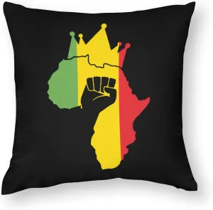 Black Power Fist on Africa Map Polyester Pillow Cases Soft Pillow Covers Smooth Cushion Covers for Sofa Bed 1 Piece 12"x12"