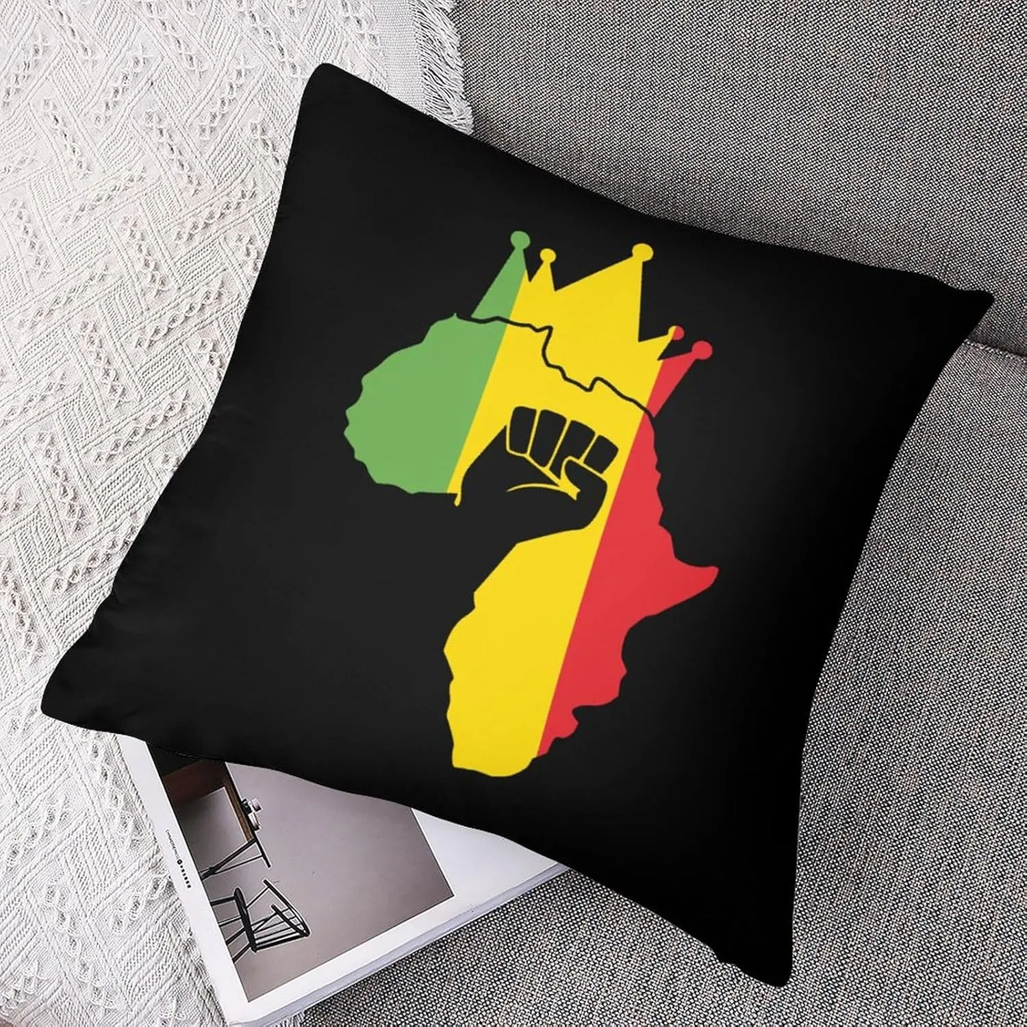 Black Power Fist on Africa Map Polyester Pillow Cases Soft Pillow Covers Smooth Cushion Covers for Sofa Bed 1 Piece 12"x12"