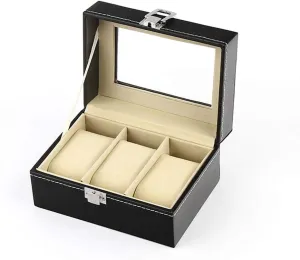 Black Storage Box Watch Display Box Mechanical Watch Jewelry Box with Removable Pillow with Glass Skylight Display Box (3 Cells/6 Cells)