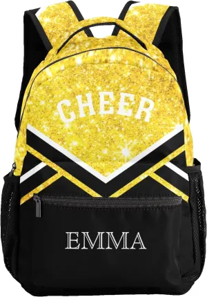Bling Yellow Waterproof Cheer Cheerleaders Backpack Bookbag with Name for Birthday Holiday Gift