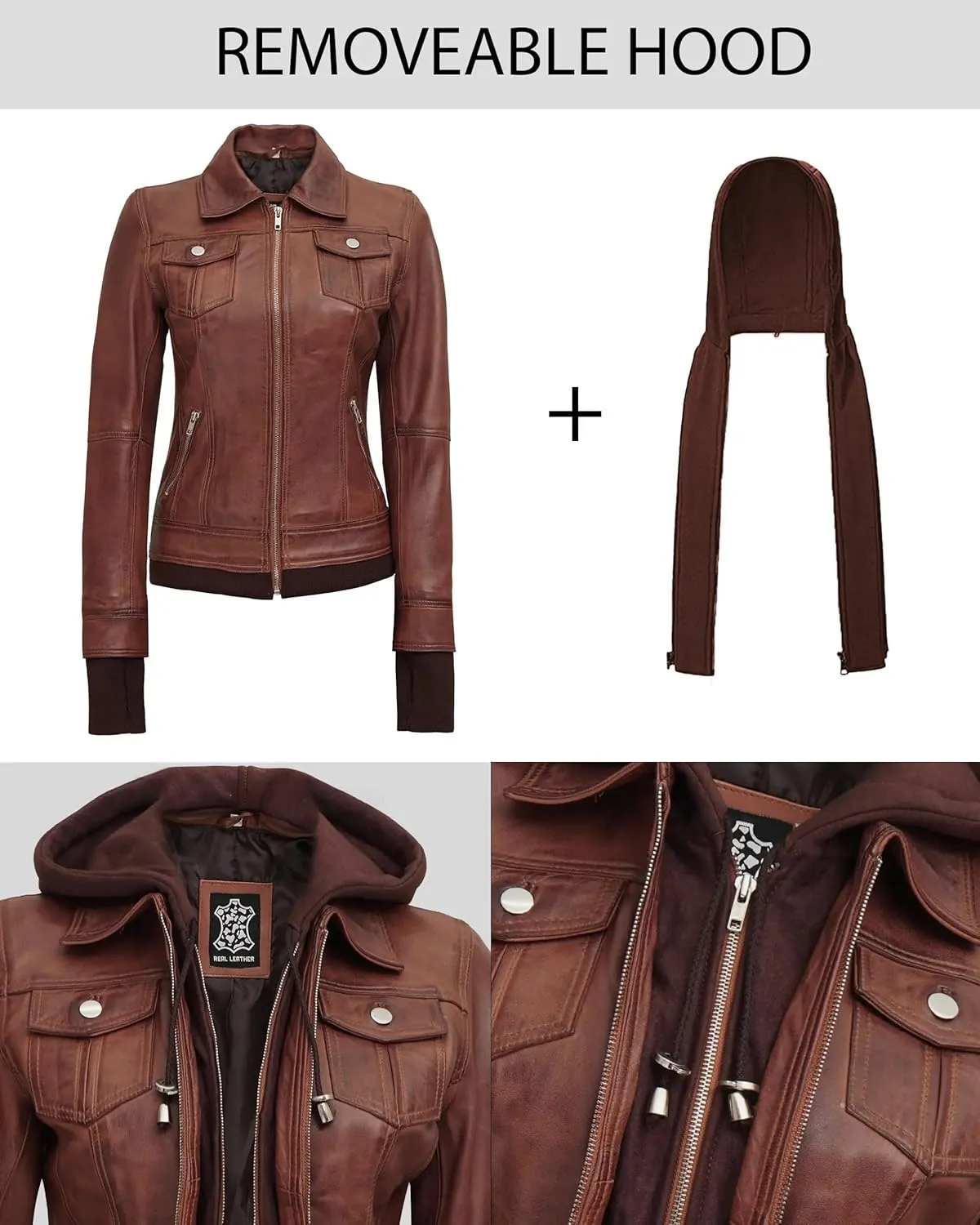 Blingsoul Leather Bomber Jacket Women - Real Lambskin Womens Leather Jackets with Removable Hood