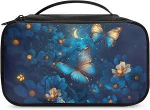 Blue Butterfly Makeup Bag Small Cosmetic Bag for Purse Makeup Bag with Brush Compartment Lightweight Cosmetic Train Case As A Toiletry Bag,An At-Home Large Makeup Organizer Bag