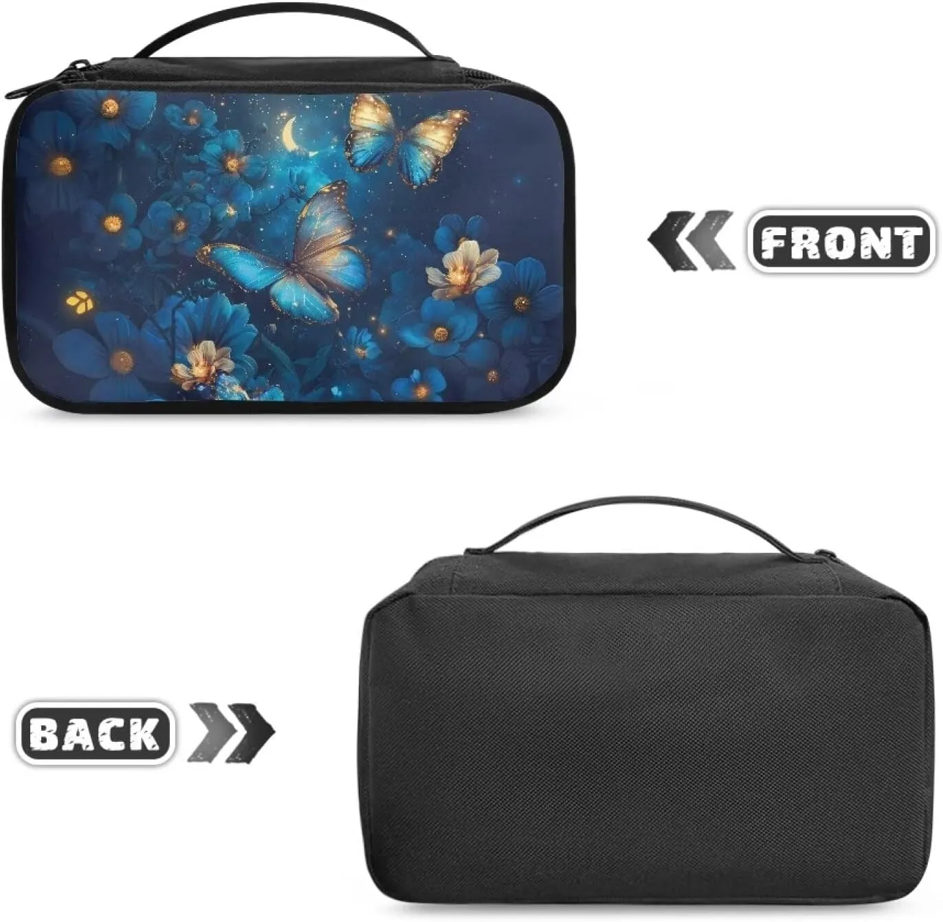 Blue Butterfly Makeup Bag Small Cosmetic Bag for Purse Makeup Bag with Brush Compartment Lightweight Cosmetic Train Case As A Toiletry Bag,An At-Home Large Makeup Organizer Bag