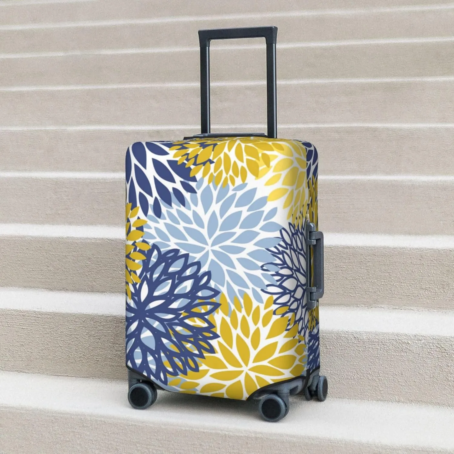 Blue Yellow Daisy Luggage Suitcase Covers Elastic Washable Chrysanthemum Flowers Luggage Protector Travel Suitcase Protective Cover For Kid And Adult, S (Fit 18-21 Inch Luggage)