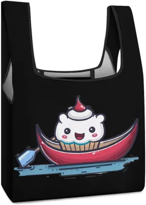 Boating Cute Cake Novelty Reusable Grocery Bag Fold-able Shopping Bags Washable Tote Lightweight Storage Pouch with Handle