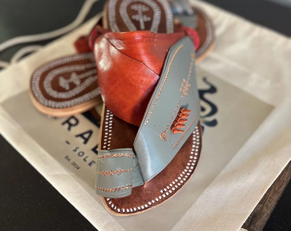 Boho Camel Leather Sandals | Handmade Arabian Sandals with White Stitching | Unisex Gift for Him or Her | Heritage Spring Footwear