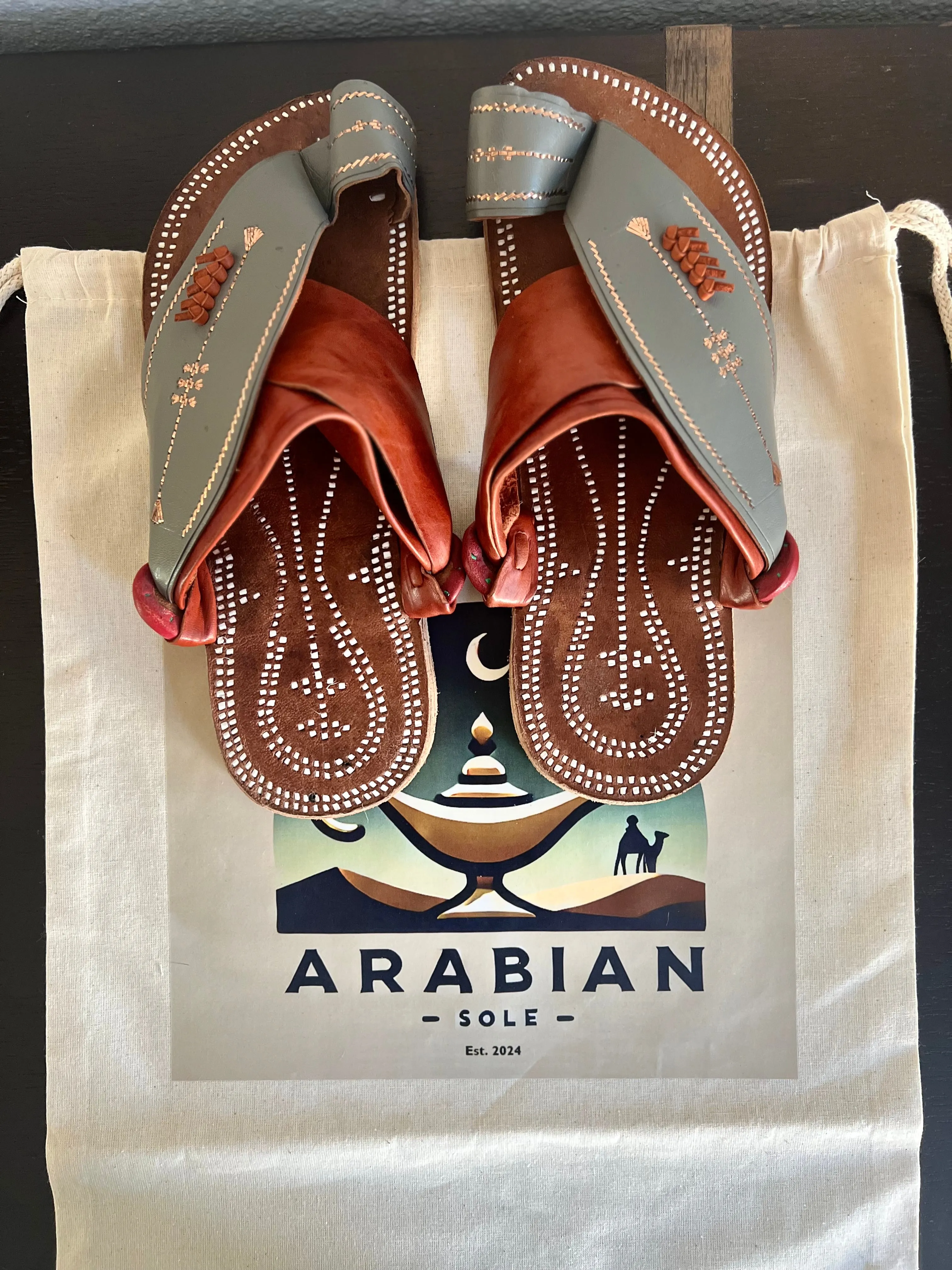 Boho Camel Leather Sandals | Handmade Arabian Sandals with White Stitching | Unisex Gift for Him or Her | Heritage Spring Footwear