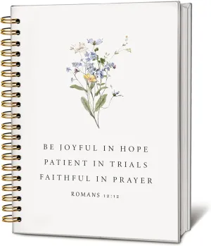 Boho Floral Christian Notebook, Romans 12:12 Christian Journal for Women, Bible Journal Notebook, Church Notes Notebook, Prayer Journal, Hardcover Spiral Notebook Journal 5.5x8.3 Inch