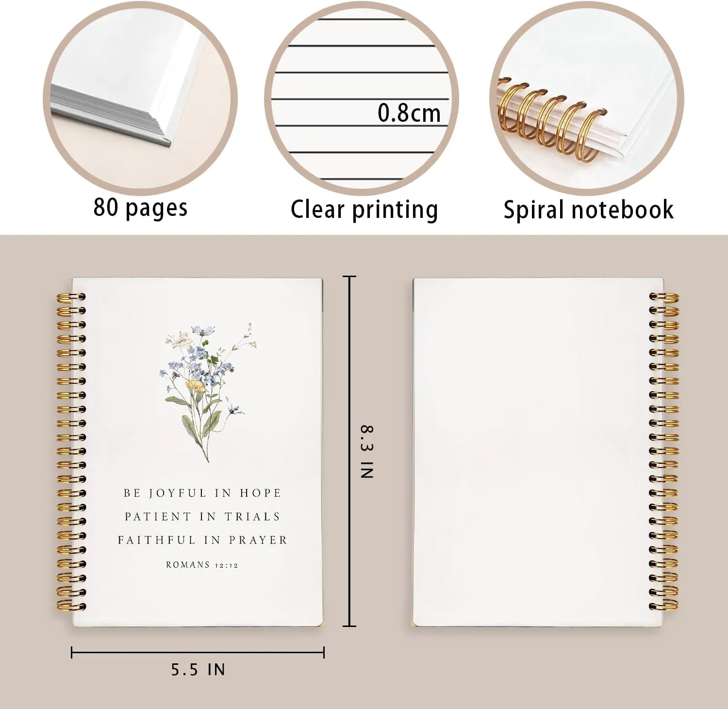 Boho Floral Christian Notebook, Romans 12:12 Christian Journal for Women, Bible Journal Notebook, Church Notes Notebook, Prayer Journal, Hardcover Spiral Notebook Journal 5.5x8.3 Inch