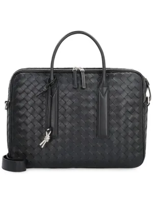 Bottega Veneta Getaway Leather Brief Case Black