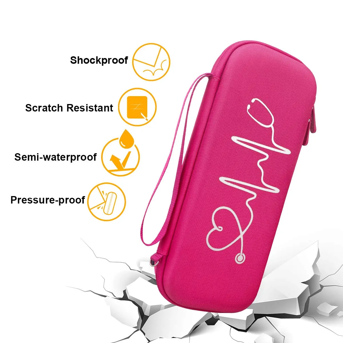 BOVKE Hard Stethoscope Case for 3M Littmann Classic III, Lightweight II S.E, Cardiology IV Diagnostic, MDF Acoustica Deluxe Stethoscopes - Extra Room for Medical Hammer and Penlights, Raspberry