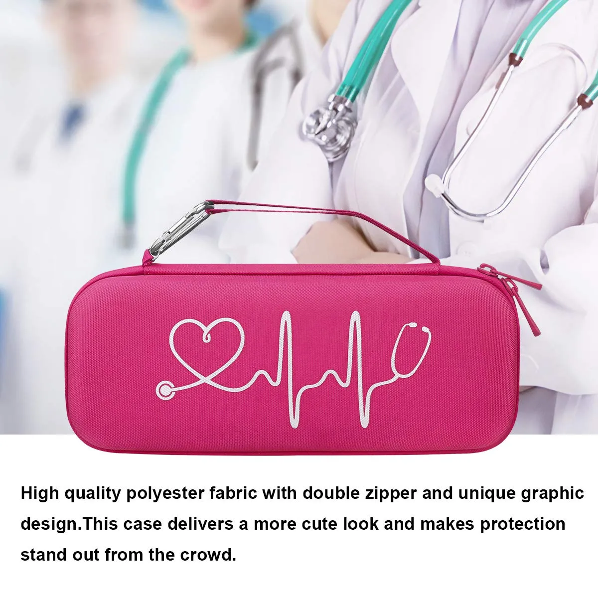 BOVKE Hard Stethoscope Case for 3M Littmann Classic III, Lightweight II S.E, Cardiology IV Diagnostic, MDF Acoustica Deluxe Stethoscopes - Extra Room for Medical Hammer and Penlights, Raspberry