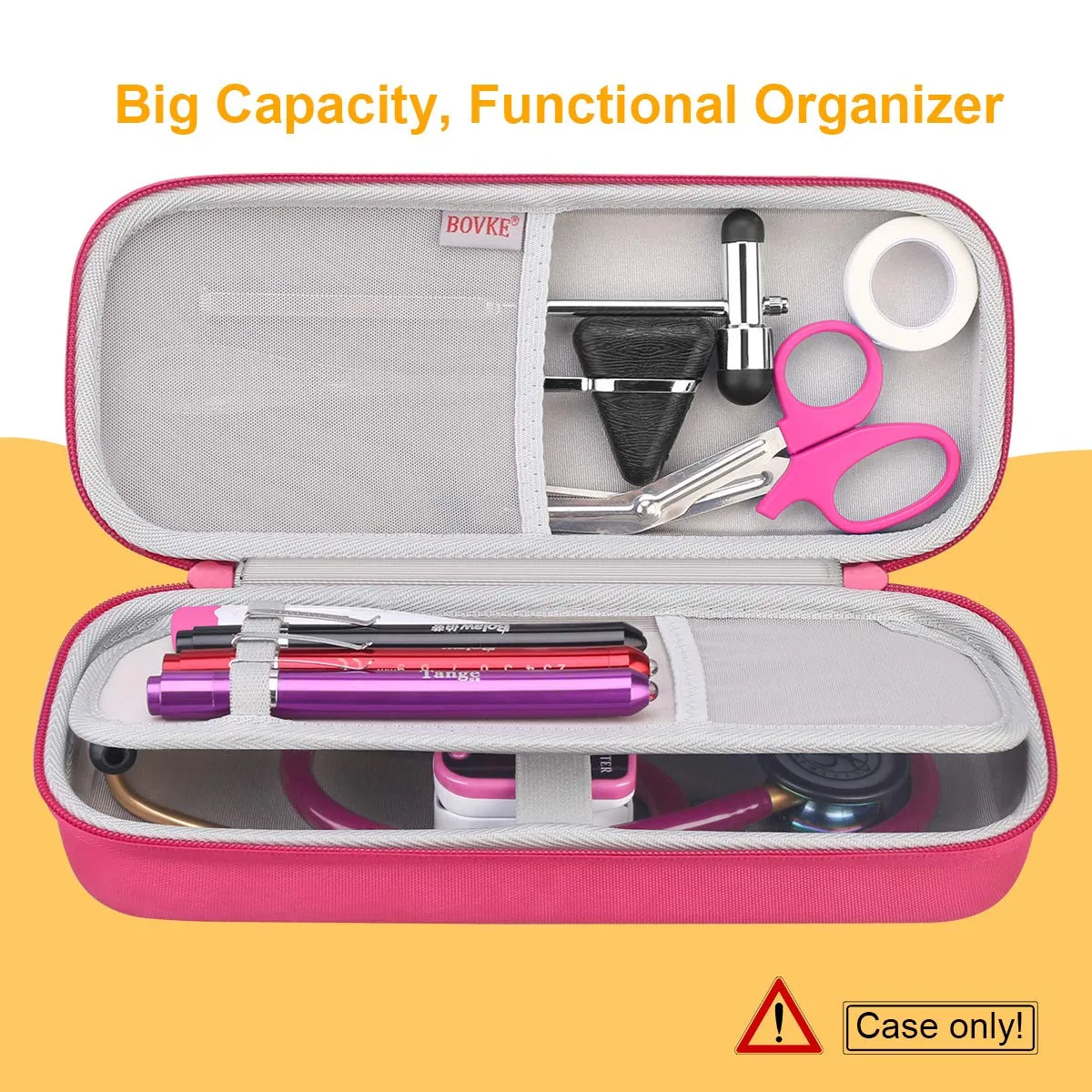 BOVKE Hard Stethoscope Case for 3M Littmann Classic III, Lightweight II S.E, Cardiology IV Diagnostic, MDF Acoustica Deluxe Stethoscopes - Extra Room for Medical Hammer and Penlights, Raspberry