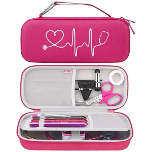 BOVKE Hard Stethoscope Case for 3M Littmann Classic III, Lightweight II S.E, Cardiology IV Diagnostic, MDF Acoustica Deluxe Stethoscopes - Extra Room for Medical Hammer and Penlights, Raspberry