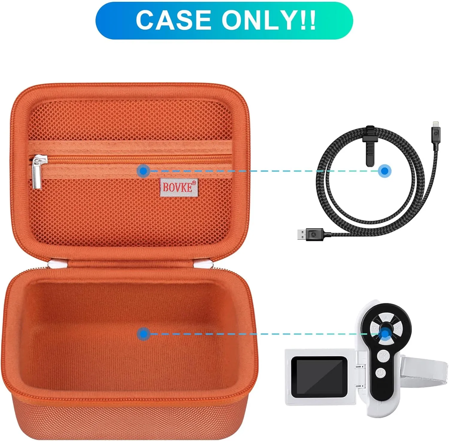 BOVKE Microscope Case Compatible with Microscope for Kids, 1000X Handheld Kids Microscope, Portable Mini Microscope for Kids Travel Case with Mesh Pocket for Date Cables and Sample Slides, Orange