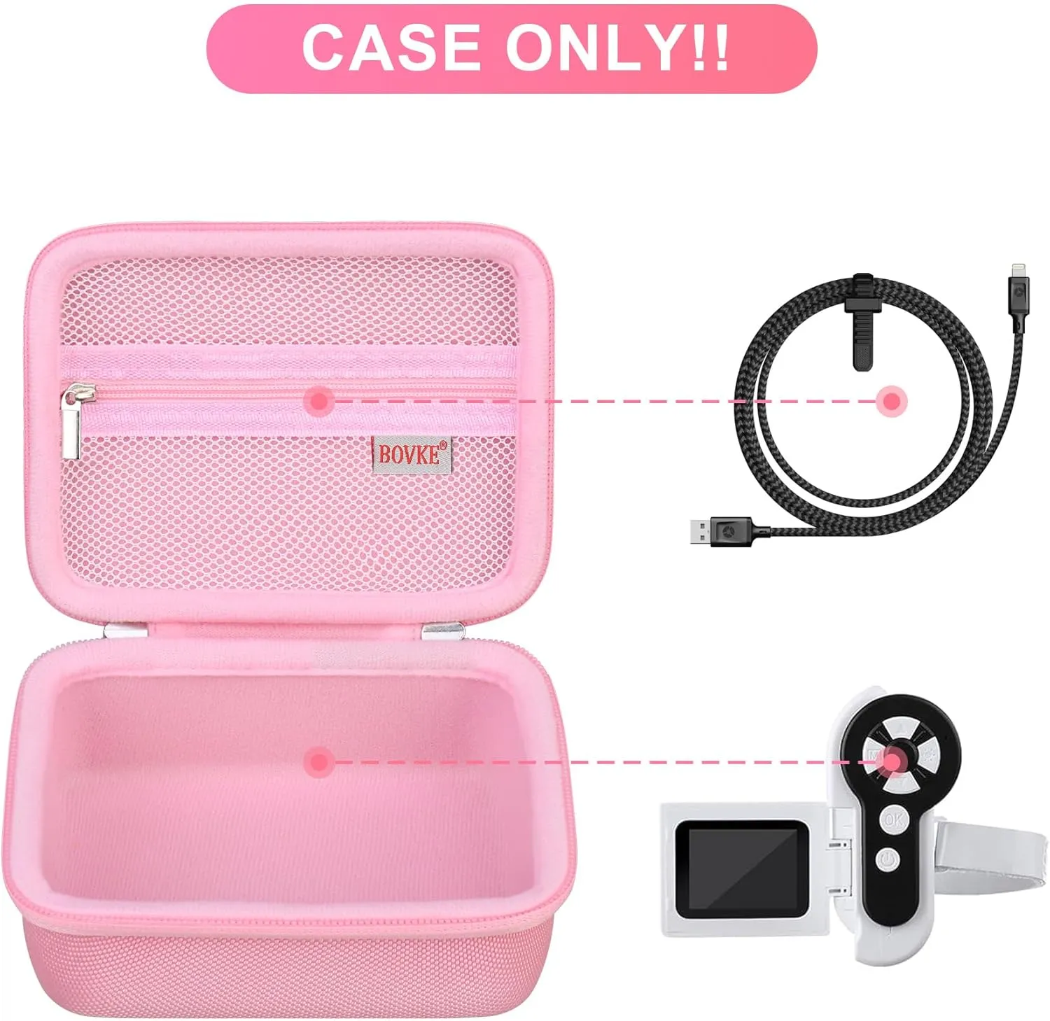 BOVKE Microscope Case Compatible with Microscope for Kids, 1000X Handheld Kids Microscope, Portable Mini Microscope for Kids Travel Case with Mesh Pocket for Date Cables and Sample Slides, Pink