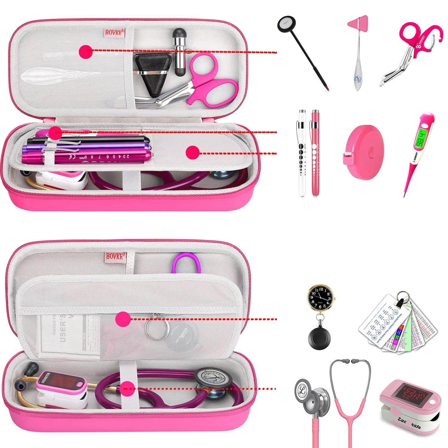 BOVKE Stethoscope Case fits 3M Littmann Cardiology IV Diagnostic Stethoscope, Classic III Monitoring Stethoscope, Lightweight II S.E, MDF Acoustica Holder with Pocket for Nurse Accessories, Raspberry