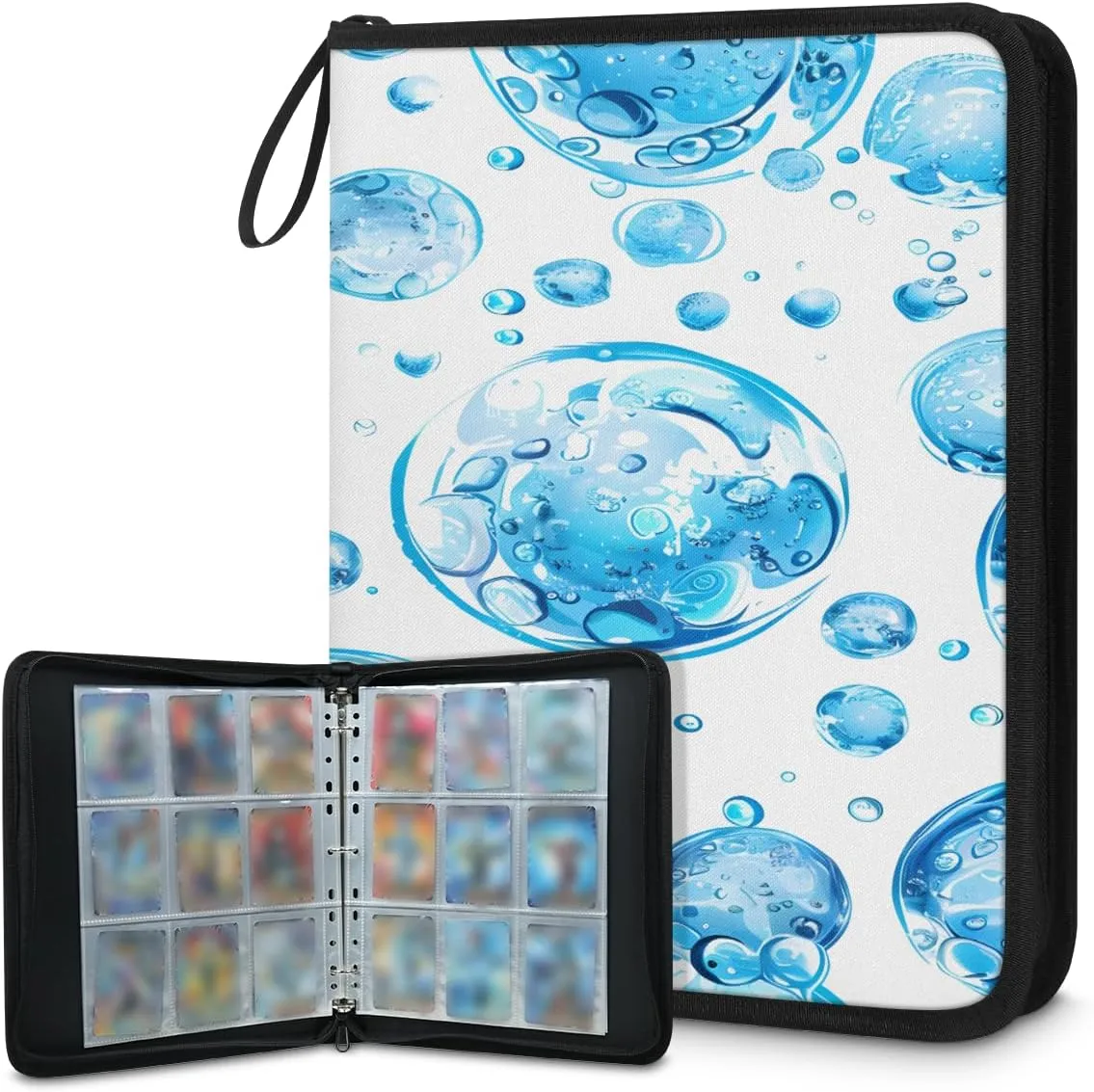 Bubble 3 Ring Trading Zipper Binder Strap, Trading Card Binder 4 Pocket, 400 Pockets Card Holder with 50 Removable Sleeves for Game Cards
