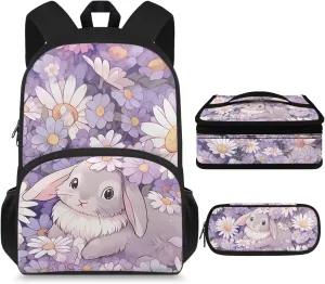 Bunny Preschool Backpack for Girls With Lunch Box School Backpack for Teens Girls Middle School Water Resistant Fits Notebooks,Pens,Pencils/Cases,Water Bottles,Homework,Tablets