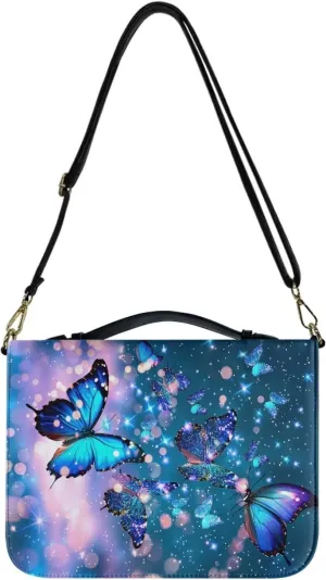 Butterfly Print Bible Cases for Womens Zippered PU Bible Bag Lightweight Bible Carrying Case with Multiple Pockets Bible Study Supplies Fits for Standard Size Bible