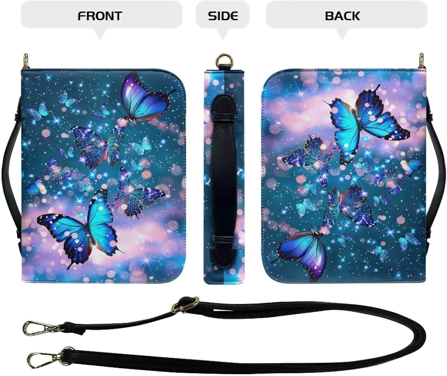 Butterfly Print Bible Cases for Womens Zippered PU Bible Bag Lightweight Bible Carrying Case with Multiple Pockets Bible Study Supplies Fits for Standard Size Bible