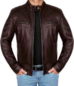 Cafe Racer Brown Leather Jacket Men - Brown Real Lambskin Leather Biker Jacket