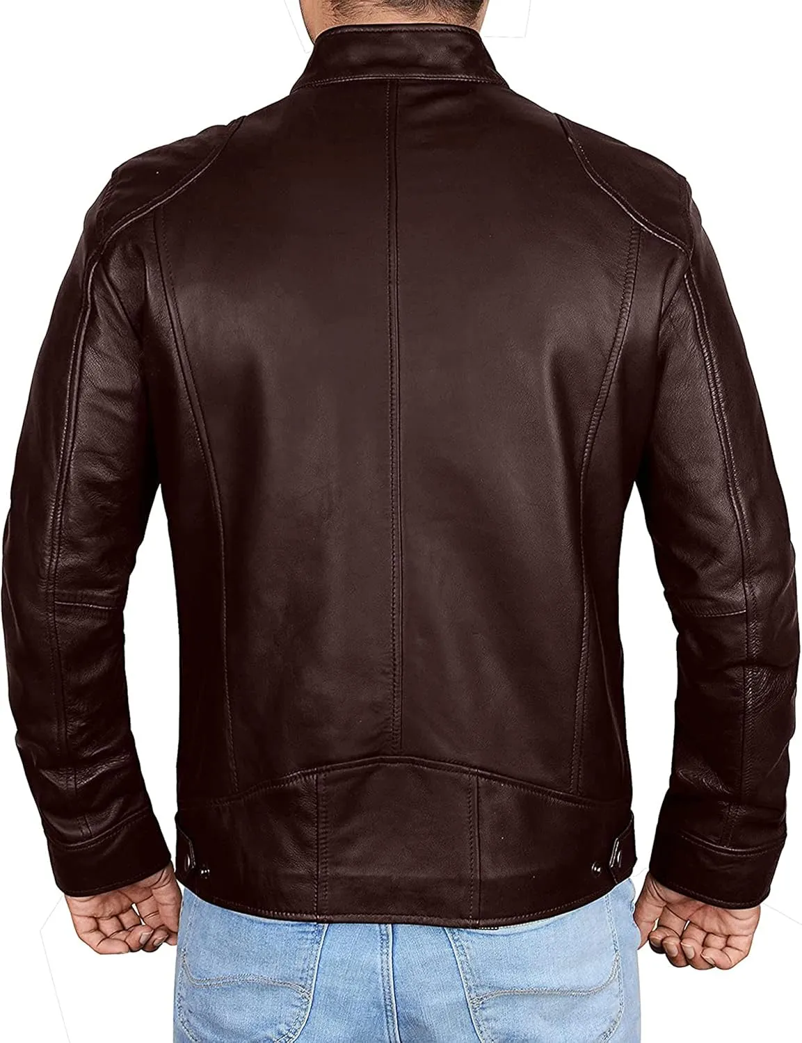 Cafe Racer Brown Leather Jacket Men - Brown Real Lambskin Leather Biker Jacket