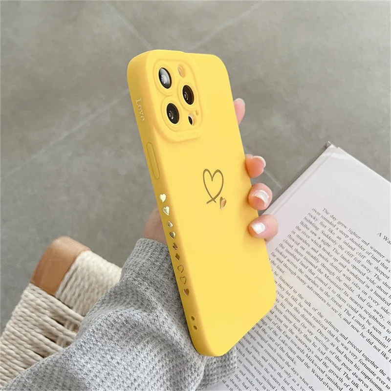 Candy Color Silicone Case With Love Heart For iPhone
