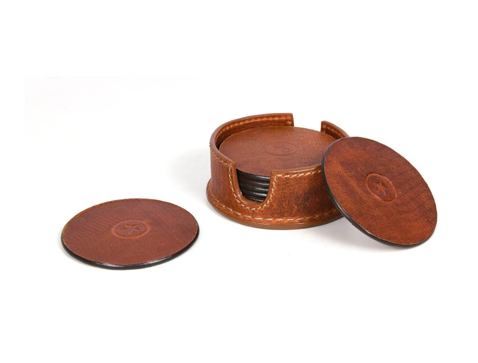 Cannes Leather Coaster - Pecan Brown