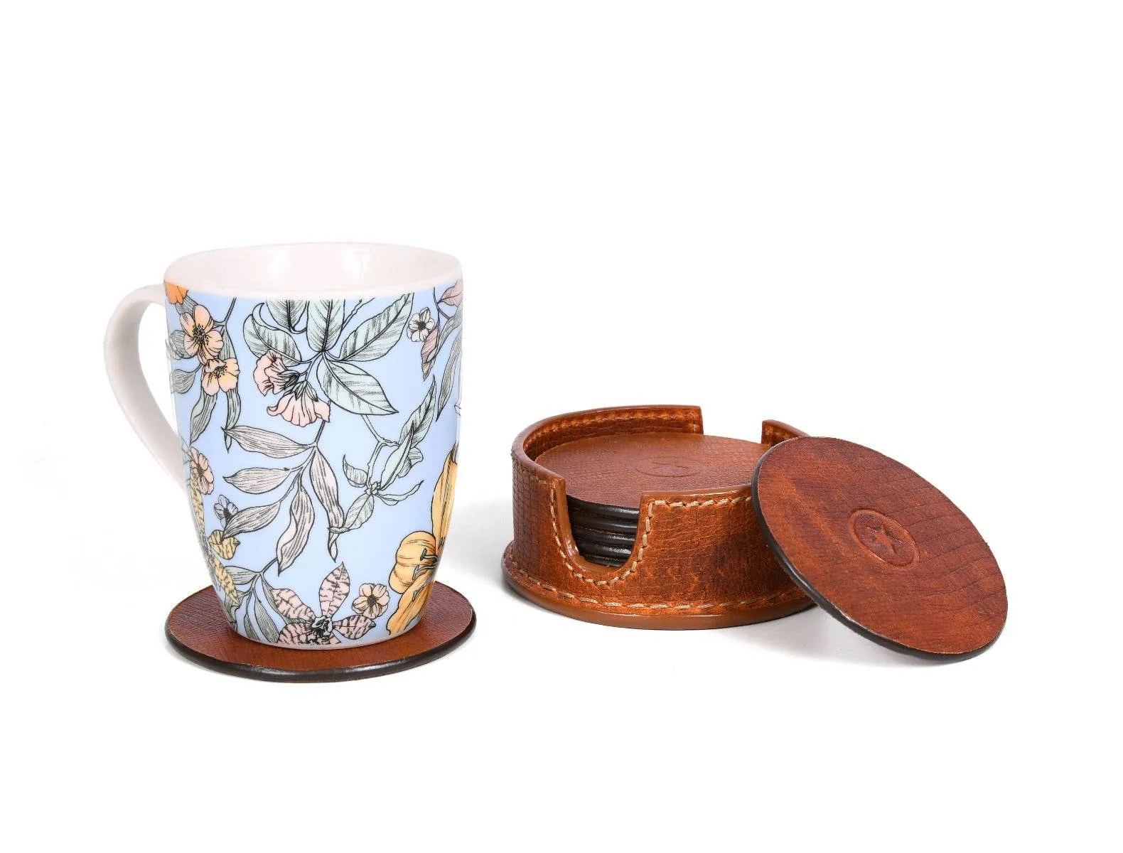 Cannes Leather Coaster - Pecan Brown