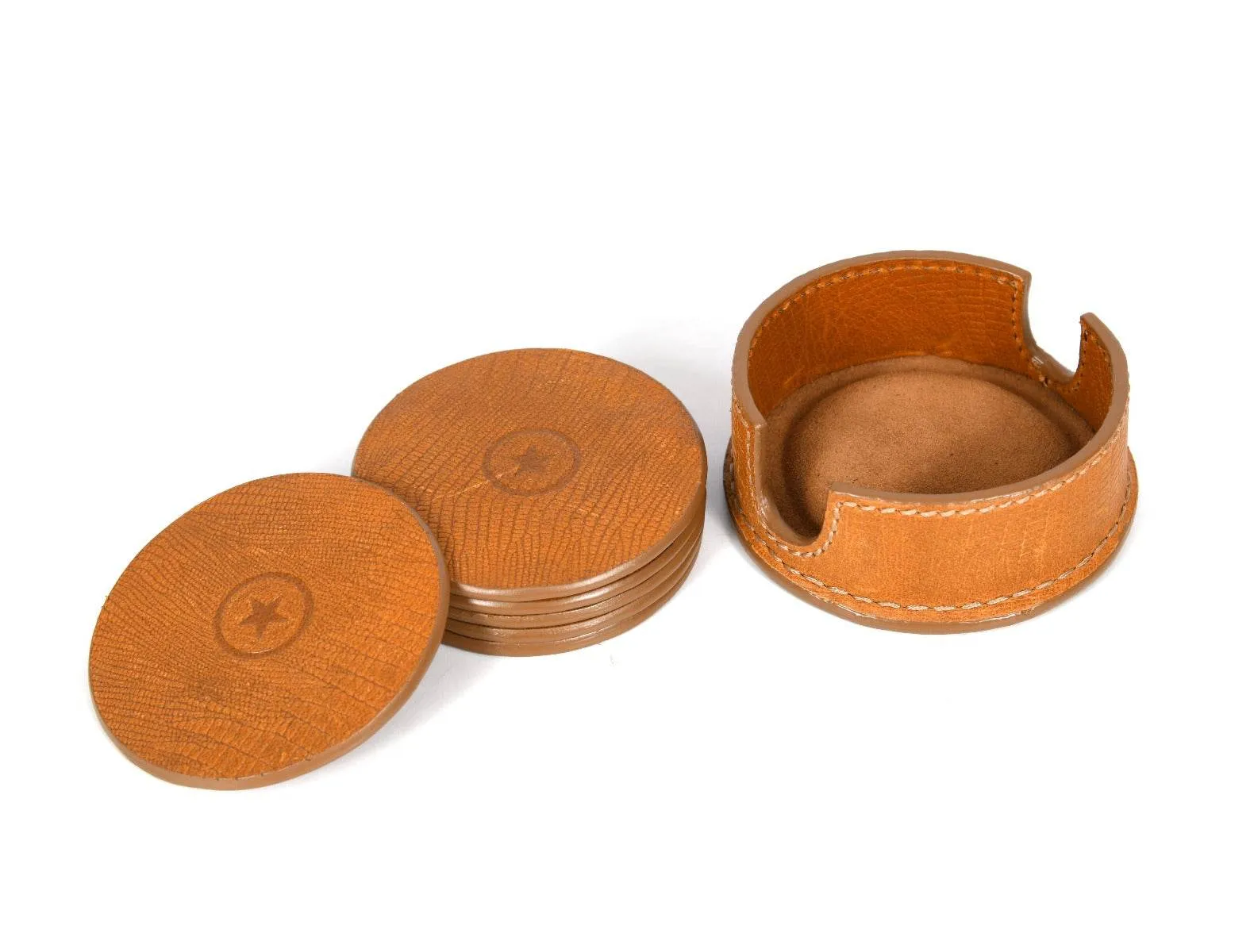 Cannes Leather Coaster - Tawny Brown