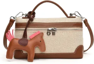 Canvas Crossbody Bag for Women Small Top-Handle Pouch Purse Designer Shoulder Handbag Quiet Luxury Leather Trendy Purse Brown