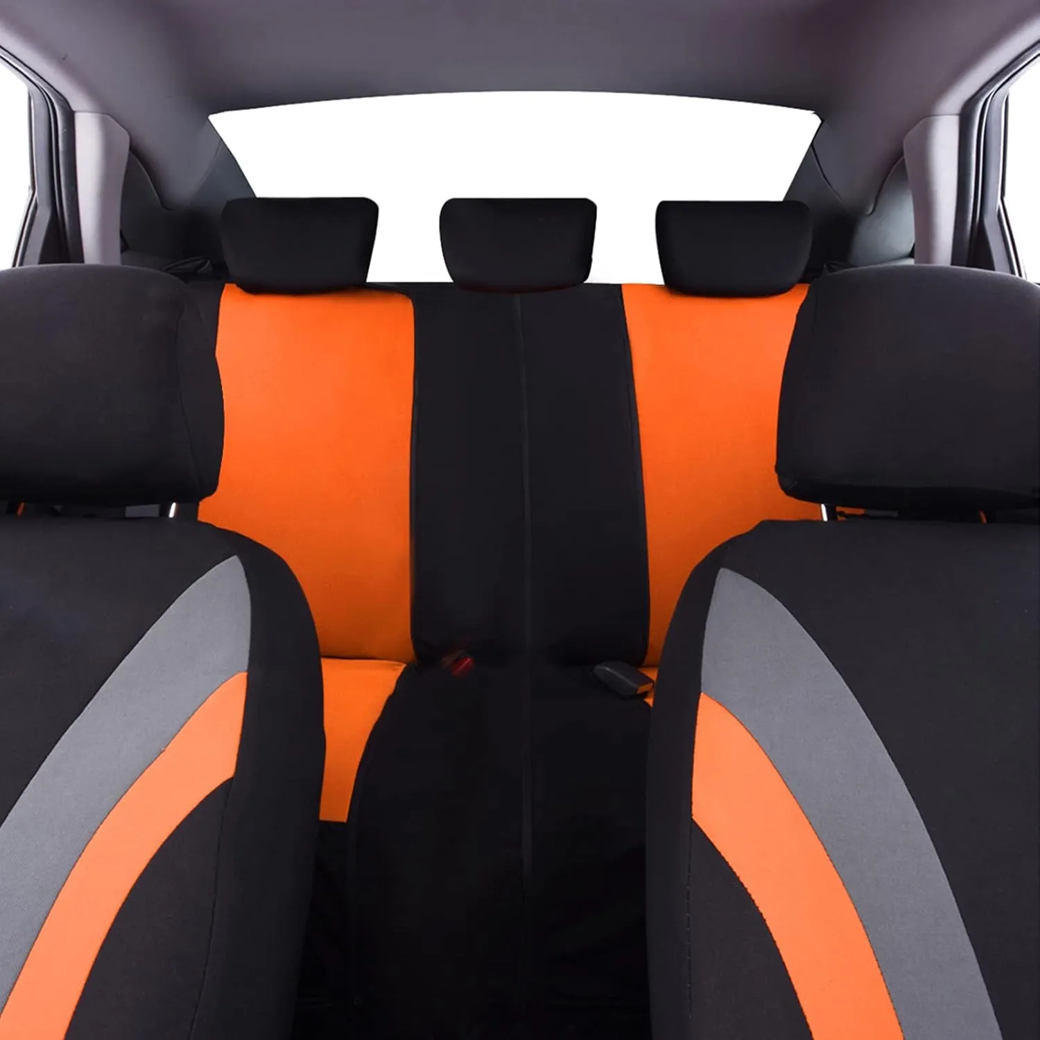 CAR PASS Line Rider Sporty Cloth 11PCS Universal Fit Car Seat Cover -100% Breathable with 5mm Composite Sponge Inside,Airbag Compatible,3zipper Bench(Full Set, Black and Orange)