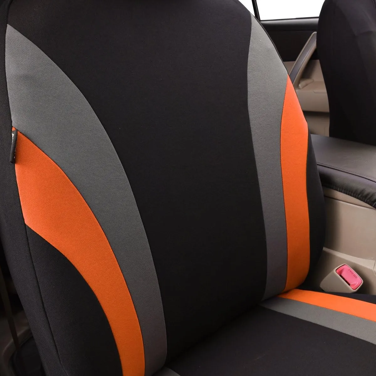 CAR PASS Line Rider Sporty Cloth 11PCS Universal Fit Car Seat Cover -100% Breathable with 5mm Composite Sponge Inside,Airbag Compatible,3zipper Bench(Full Set, Black and Orange)