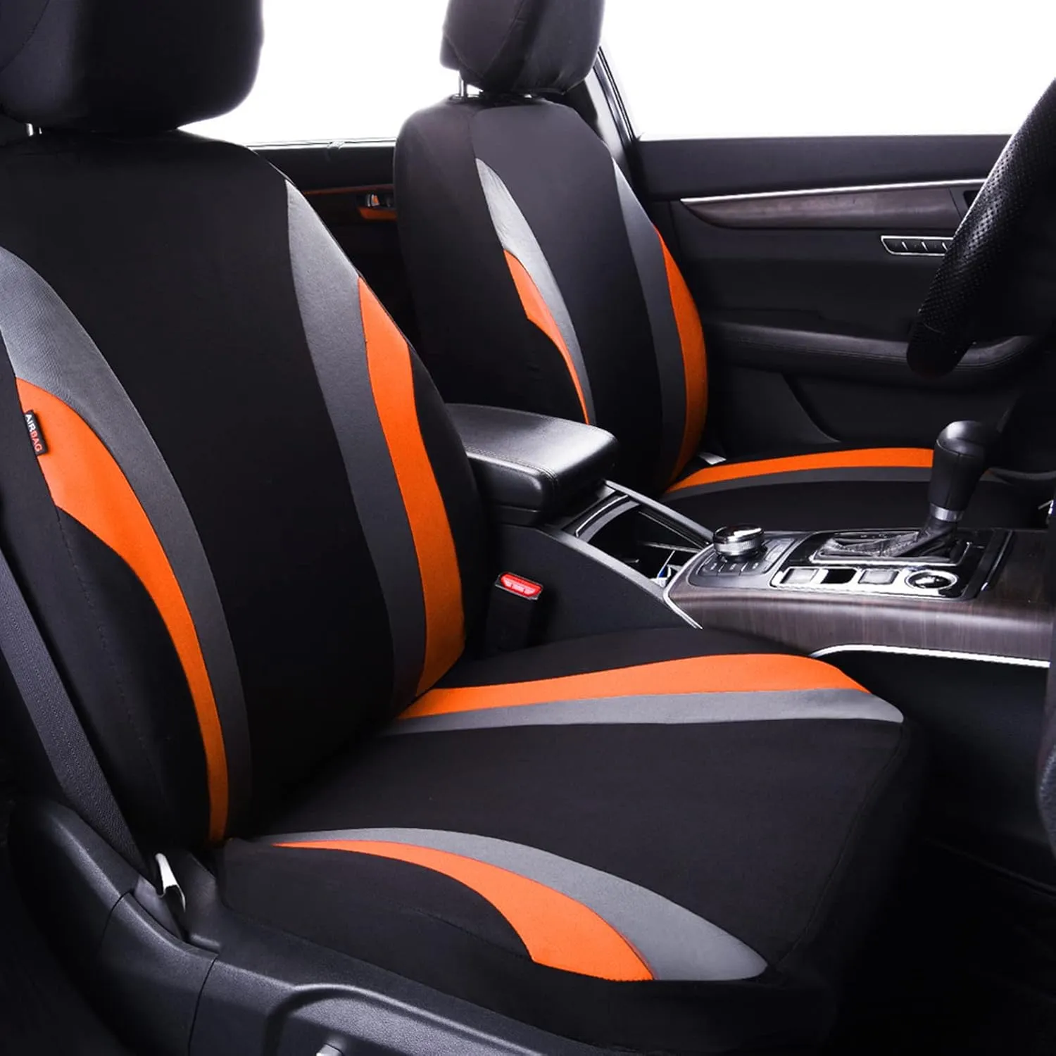 CAR PASS Line Rider Sporty Cloth 11PCS Universal Fit Car Seat Cover -100% Breathable with 5mm Composite Sponge Inside,Airbag Compatible,3zipper Bench(Full Set, Black and Orange)