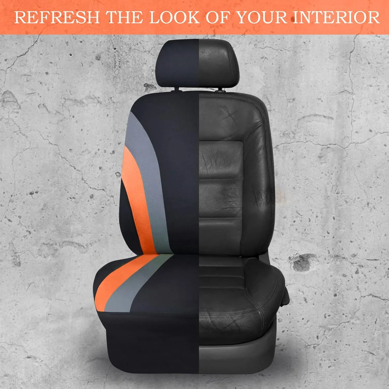 CAR PASS Line Rider Sporty Cloth 11PCS Universal Fit Car Seat Cover -100% Breathable with 5mm Composite Sponge Inside,Airbag Compatible,3zipper Bench(Full Set, Black and Orange)