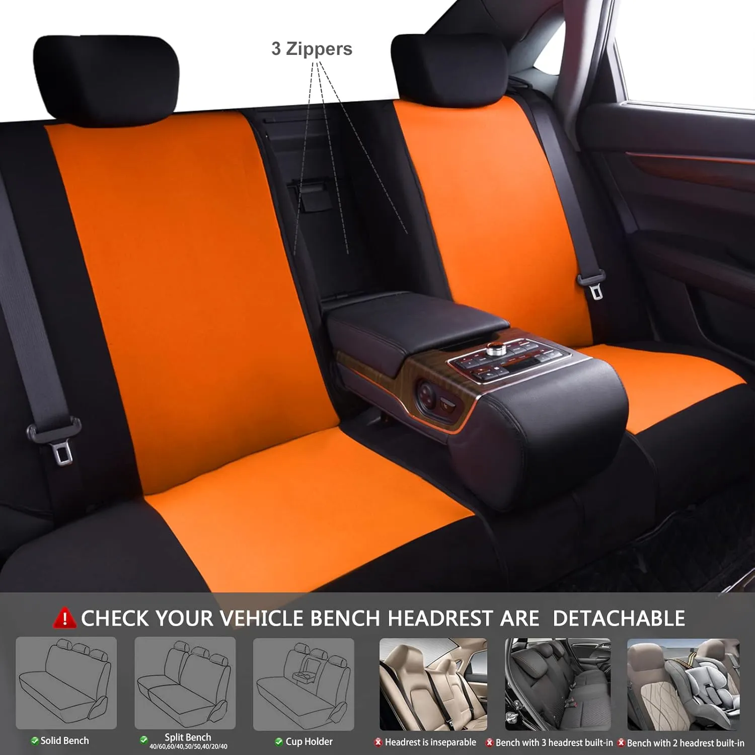 CAR PASS Line Rider Sporty Cloth 11PCS Universal Fit Car Seat Cover -100% Breathable with 5mm Composite Sponge Inside,Airbag Compatible,3zipper Bench(Full Set, Black and Orange)