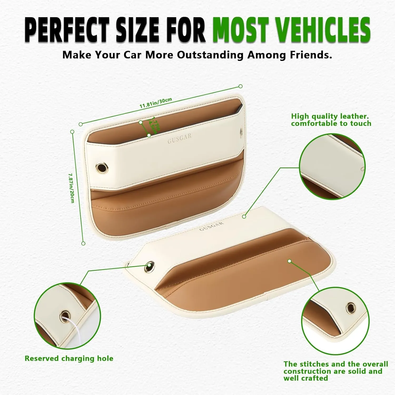 Car Seat Gap Filler, Fine Leather Universal Seat Gap Manager,Multifunctional Front Seats Car Adjustable Gap Filler, for Phones, Glasses, Keys, Cards (Coffee, 1 Pack)