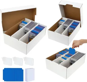 card boxes for sports cards【3-Pack • 7200-count】cardboard card Storage Box With 150 Sleeves & 24 Dividers, Case Fit for Mtg Tcg Magic Commander Deck Playing Cards, Deck Box for Baseball Sport Card