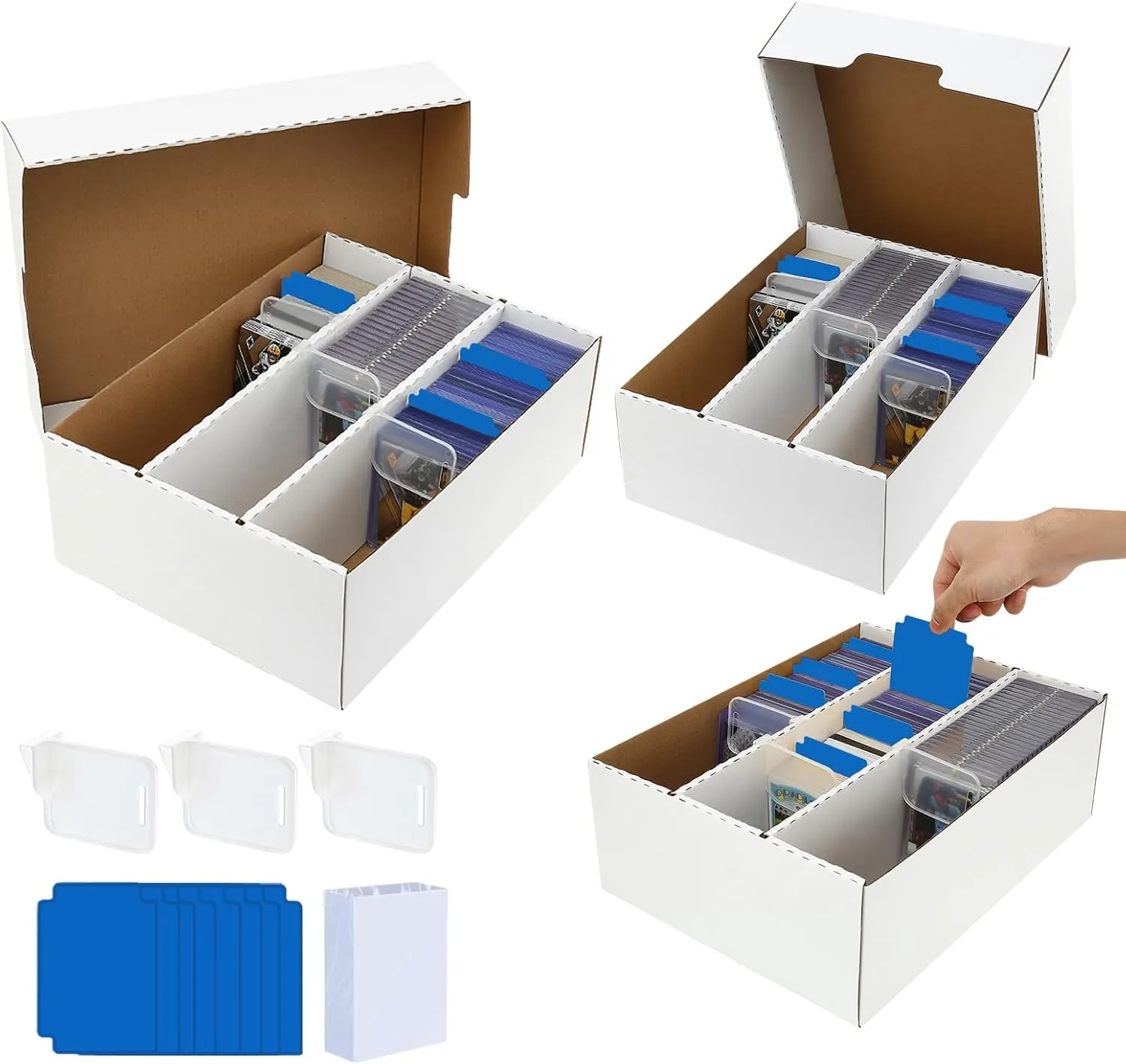 card boxes for sports cards【3-Pack • 7200-count】cardboard card Storage Box With 150 Sleeves & 24 Dividers, Case Fit for Mtg Tcg Magic Commander Deck Playing Cards, Deck Box for Baseball Sport Card