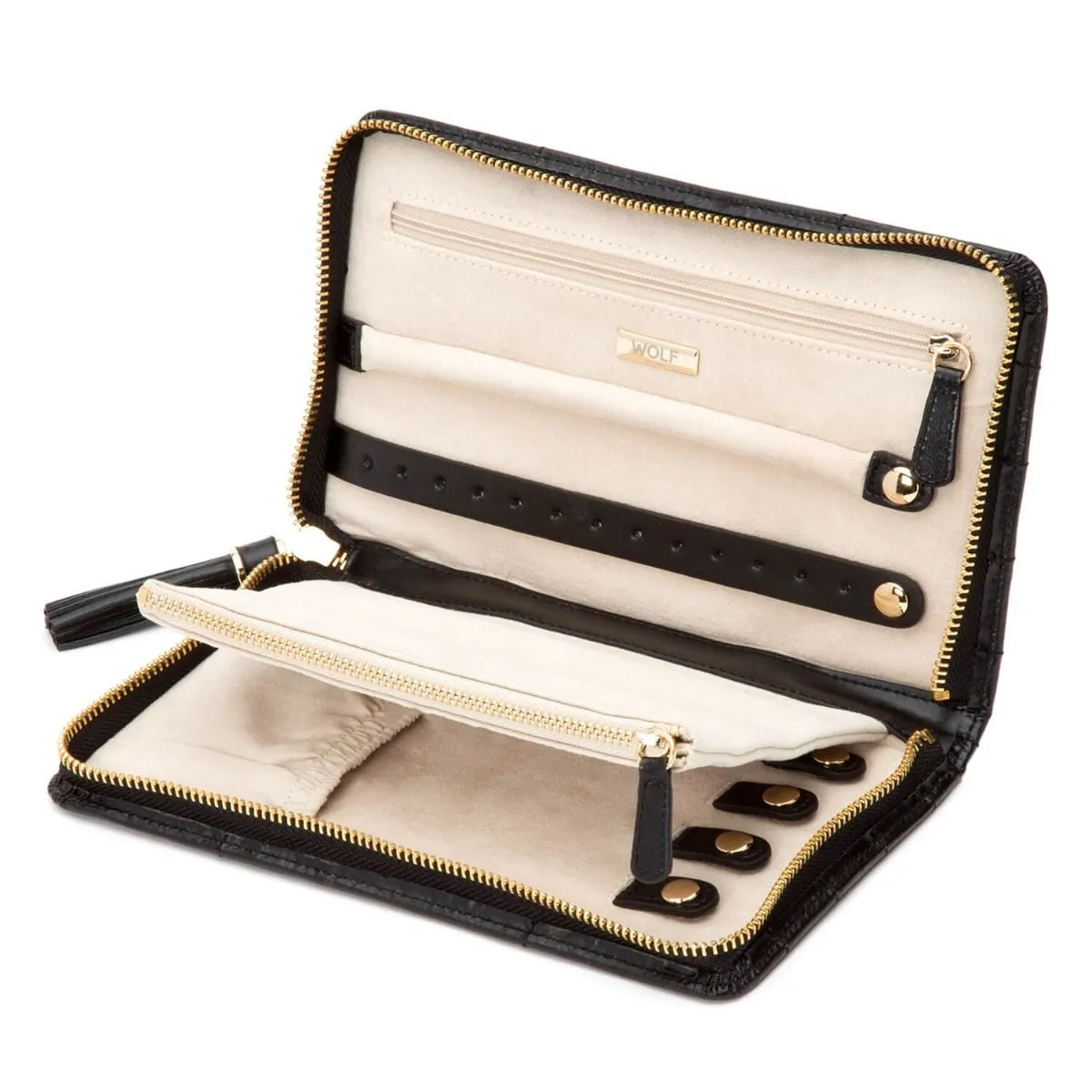 Caroline Jewellery Roll By Wolf - Black
