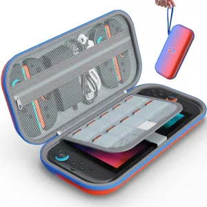 Carrying Case for Nintendo Switch 2 2025 & Switch OLED 2021,Portable Protective Travel Case Hard Shell Pouch Storage Bag with 10 Game Card Slots & Inner Pocket for Game Accessories,Red-Blue
