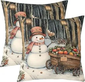 Cartoon Snowman Pillow Covers 18x18 Inch Set of 2 Watercolor Farm Vegetables Rustic Style Cushion Cases for Kids Teens Adults Winter Jungle Trees Christmas Cushion Covers for Living Room Couch