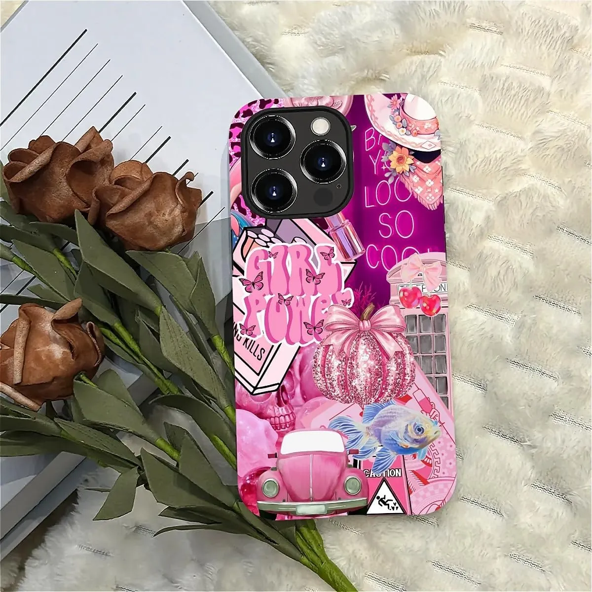 Case Compatible with iPhone 13 Pro,Pink Decorations-Dolphin Car Hybrid 2-Layer Hard Shell Silicone Double Protective Scratch-Resistant Shockproof Case for iPhone 13 Pro
