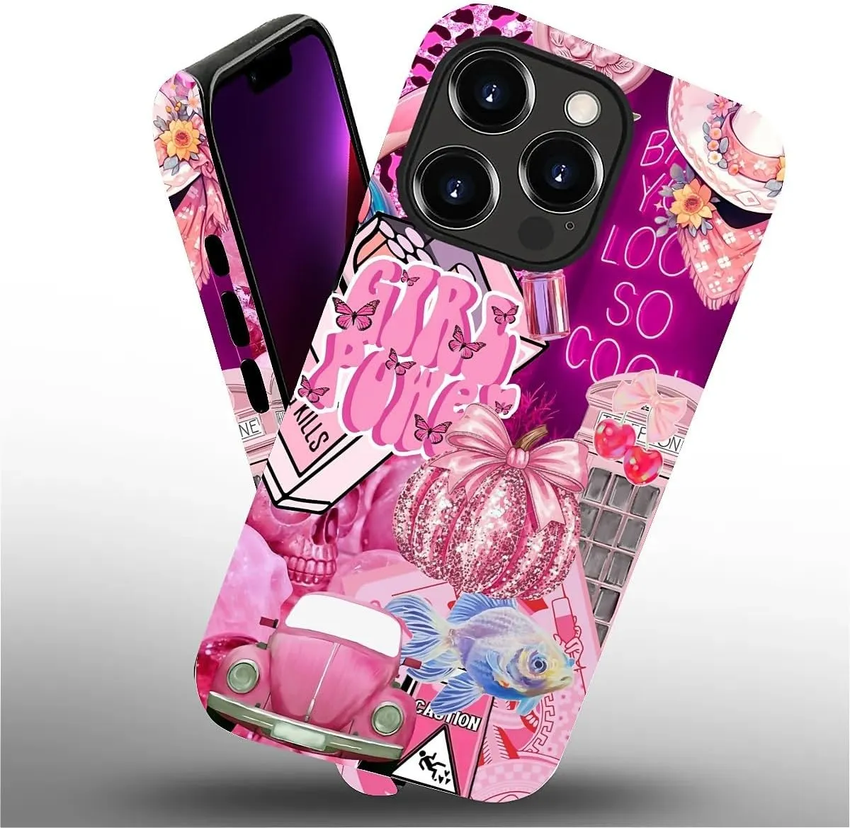 Case Compatible with iPhone 13 Pro,Pink Decorations-Dolphin Car Hybrid 2-Layer Hard Shell Silicone Double Protective Scratch-Resistant Shockproof Case for iPhone 13 Pro